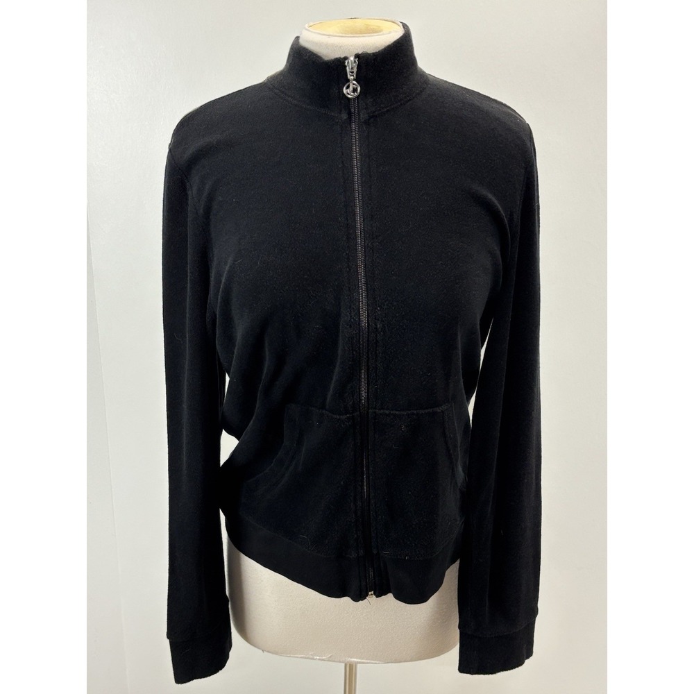 Vtg Y2K Juicy Couture Track Jacket Women's XL Black French Terry Full Zip READ